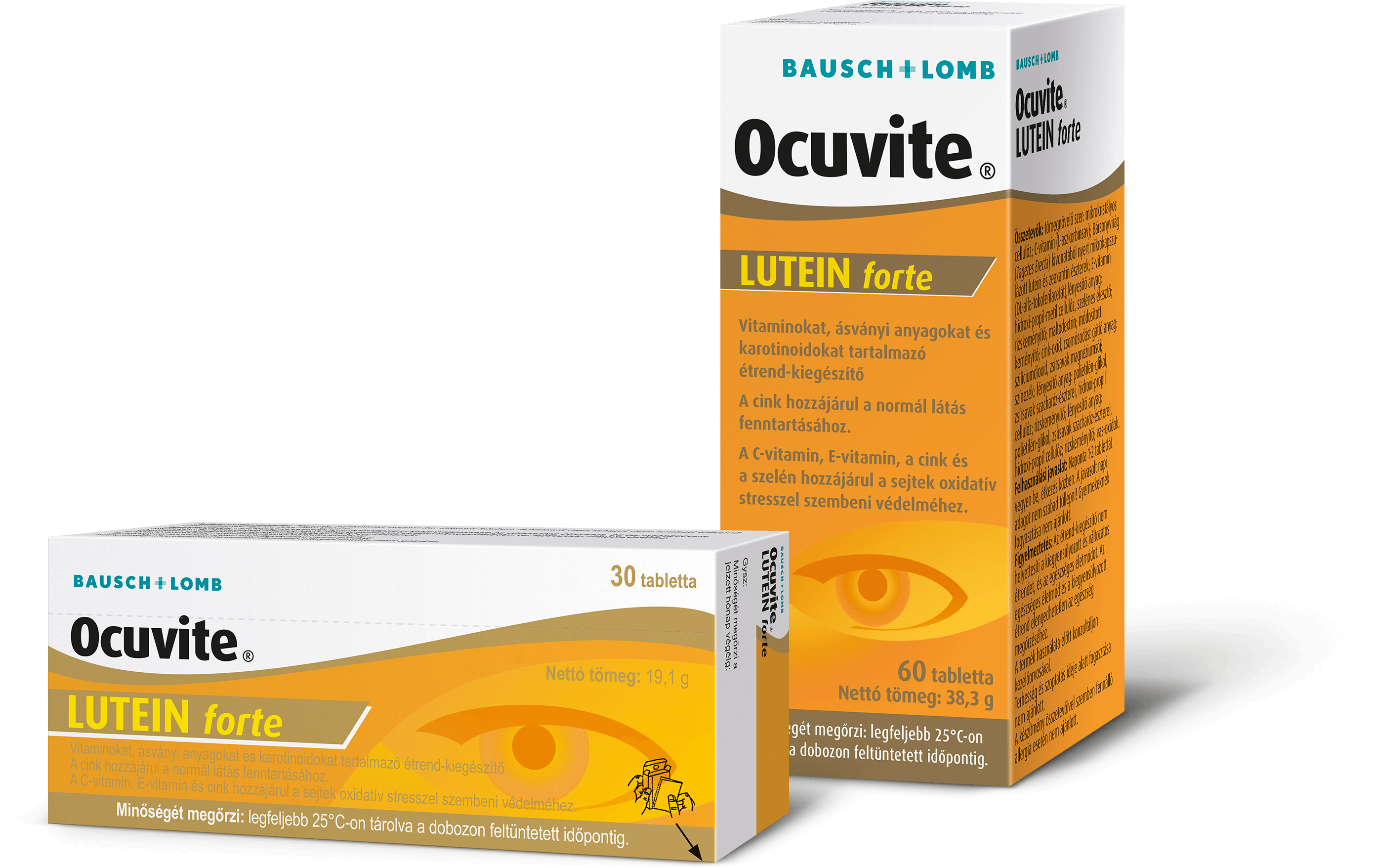 Ocuvite Lutein Premium és Ocuvite Lutein Forte termék doboz.